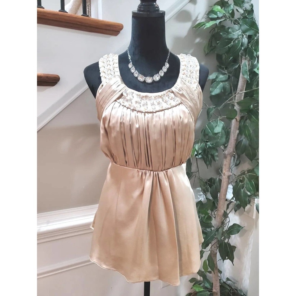 Lew Magram Women's Gold Polyester Scoop Neck Sleeveless Top Blouse Size Large